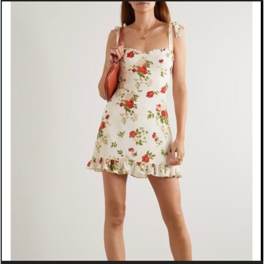 NWT Reformation Christine Mini Dress In The Maureen Flower Print Romantic Rose 2